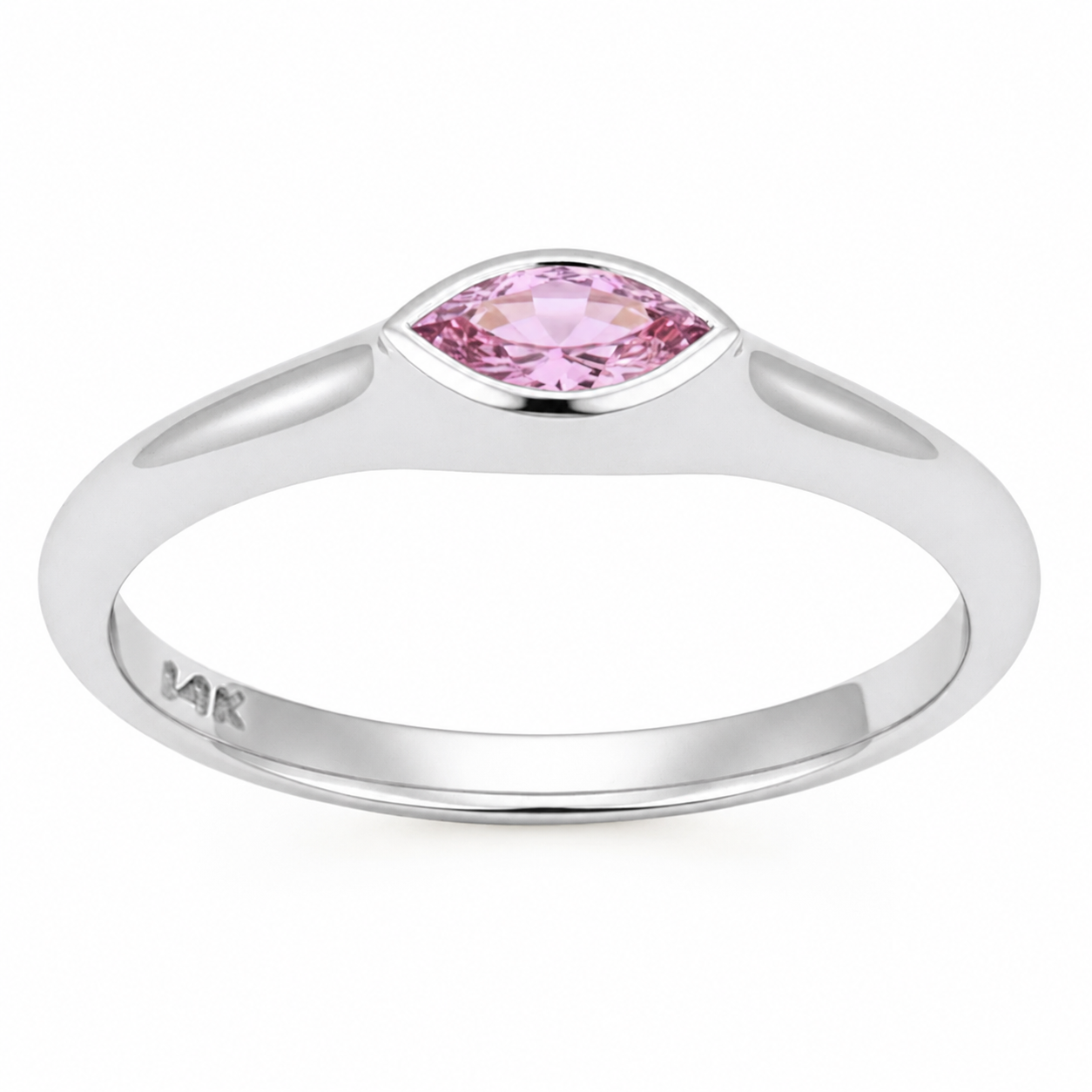 <span style="color:purple">¡ESPECIAL!</span> Anillo de oro amarillo de 14 kt con gema de zafiro rosa engastada en bisel de .28 ct G SI, talla 6.5
