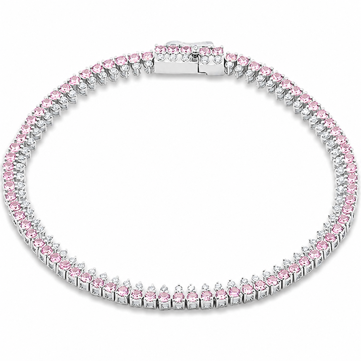 <span style="color:purple">SPECIAL!</span> 4.32ct G SI 14kt White Gold Diamond & Pink Sapphire Gemstone Elegant Tennis Bracelet 7" Long