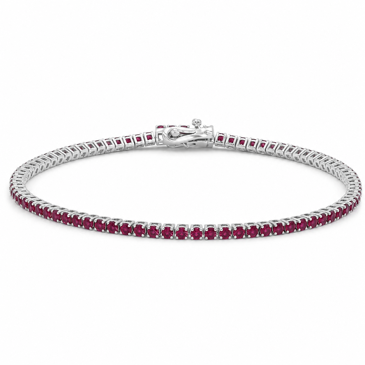 <span style="color:purple">SPECIAL!</span> 3.02ct G SI 14kt White Gold Ruby Gemstone Tennis Bracelet 7" Long