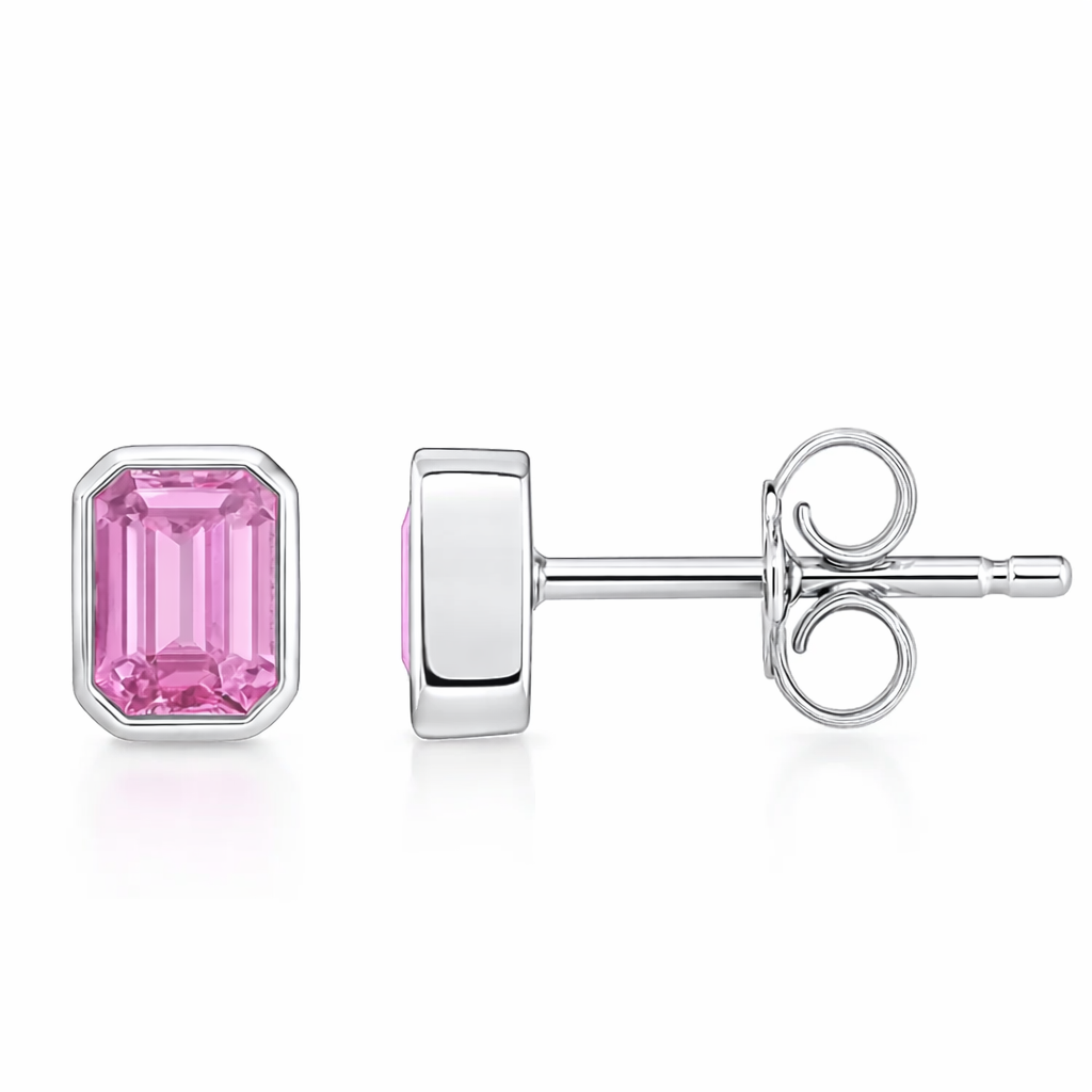 .67ct 14kt White Gold Pink Sapphire Gemstone Bezel Set Stud Earrings