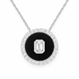 .32ct G SI 14kt White Gold Modern Diamond & Onyx Pendant Necklace 18" Long