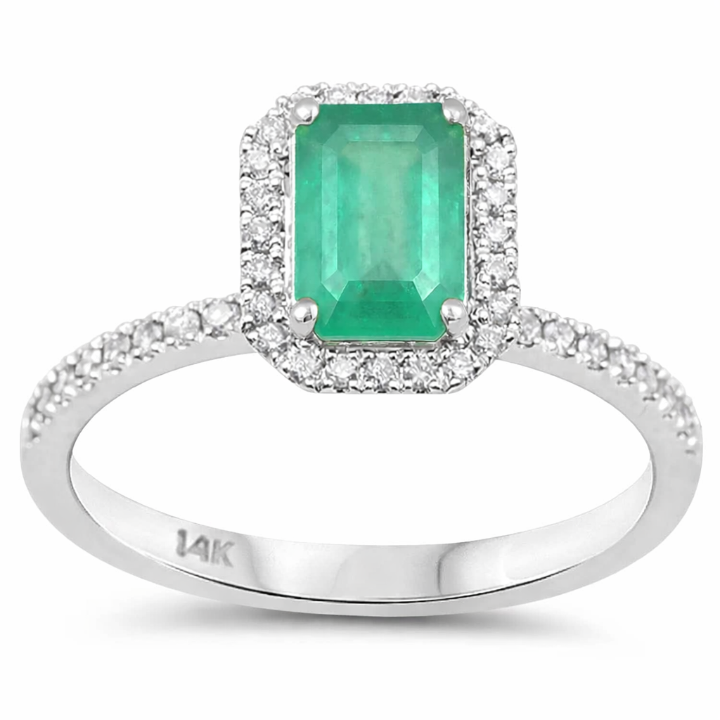 1.17ct G SI 14K White Gold Diamond & Emerald Gemstone Ring Size 6.5