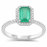 1.17ct G SI 14K White Gold Diamond & Emerald Gemstone Ring Size 6.5