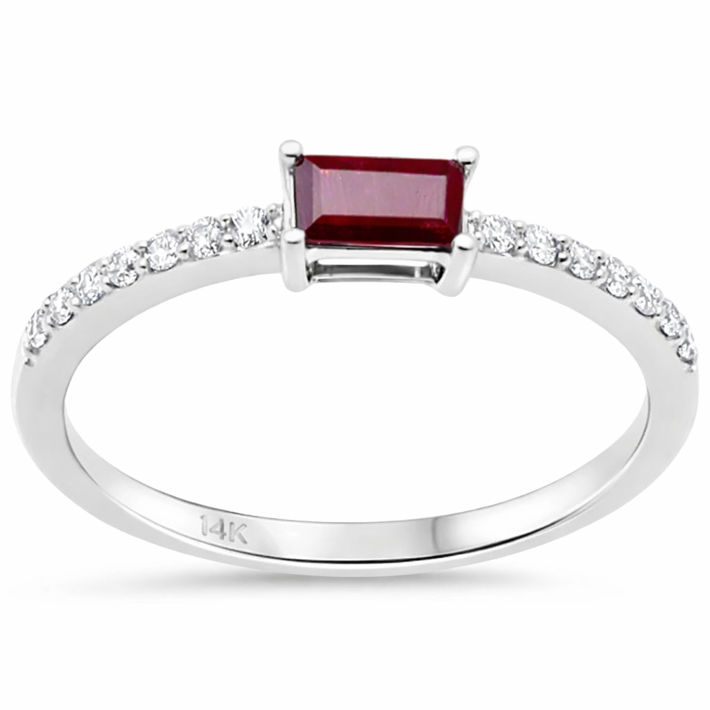 .47ct G SI 14K White Gold Diamond & Ruby Gemstone Ring Size 6.5