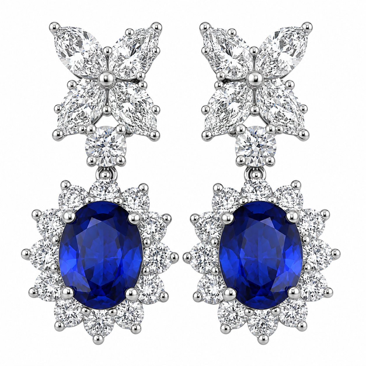 <span style="color:purple">SPECIAL!</span> 5.14ct G SI 14kt White Gold Diamond & Blue Sapphire Gemstone Drop Earrings