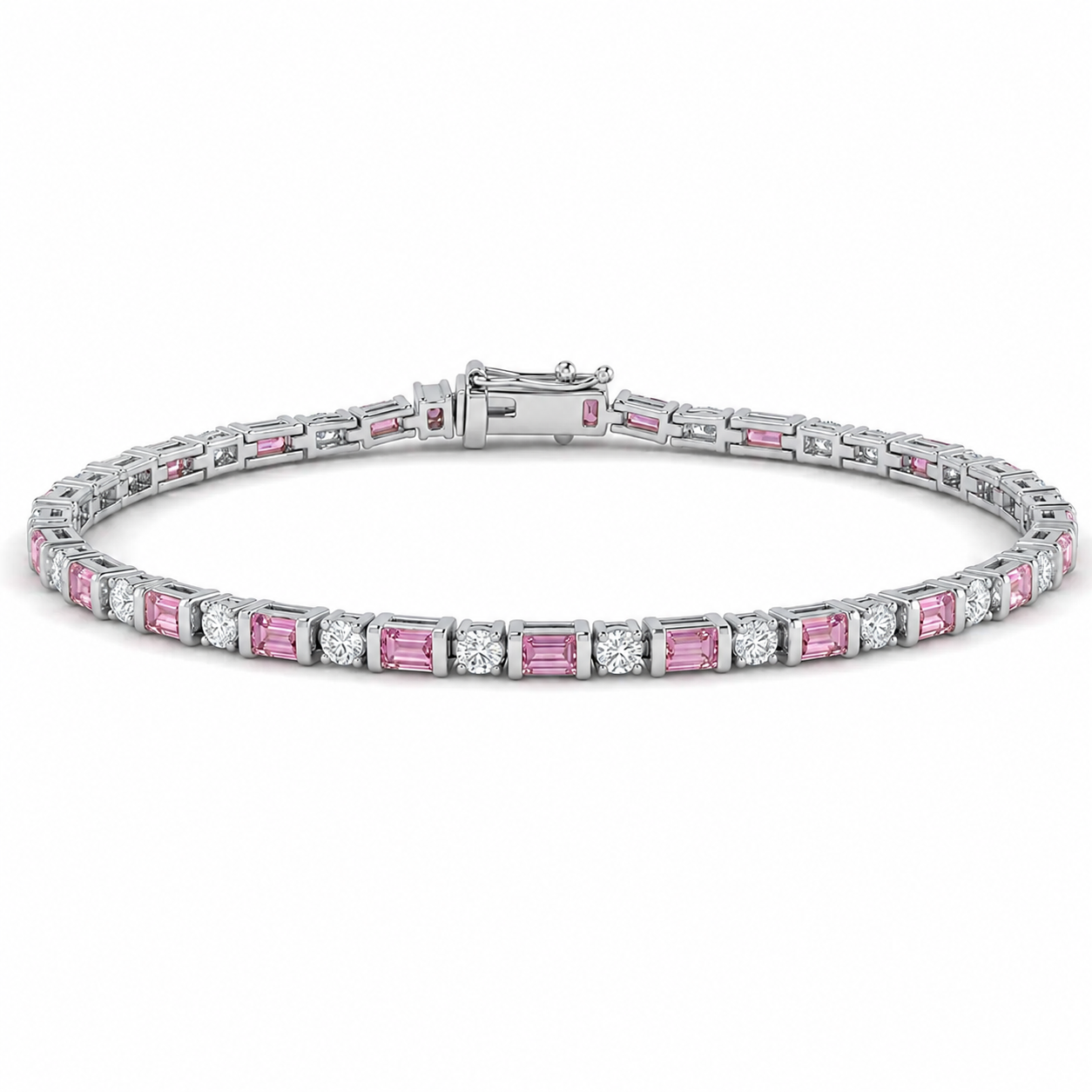 <span style="color:purple">SPECIAL!</span> 2.88ct G SI 14kt White Gold Diamond & Pink Sapphire Gemstone Tennis Bracelet 7" Long