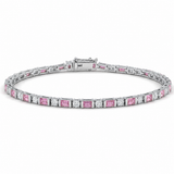 <span style="color:purple">SPECIAL!</span> 2.88ct G SI 14kt White Gold Diamond & Pink Sapphire Gemstone Tennis Bracelet 7" Long