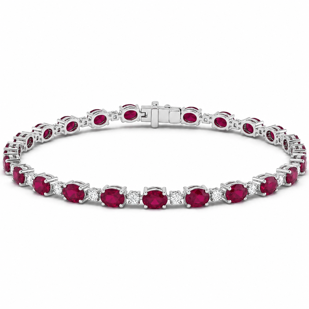 <span style="color:purple">SPECIAL!</span> 6.97ct G SI 14kt White Gold Ruby Gemstone & Diamond Tennis Bracelet 7" Long