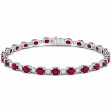 <span style="color:purple">SPECIAL!</span> 6.97ct G SI 14kt White Gold Ruby Gemstone & Diamond Tennis Bracelet 7" Long
