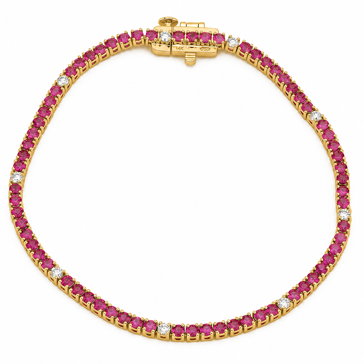 <span style="color:purple">SPECIAL!</span> 3.42ct G SI 14kt Yellow Gold Diamond & Pink Sapphire Gemstone Tennis Bracelet 7" Long