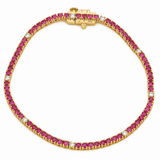 <span style="color:purple">SPECIAL!</span> 3.42ct G SI 14kt Yellow Gold Diamond & Pink Sapphire Gemstone Tennis Bracelet 7" Long