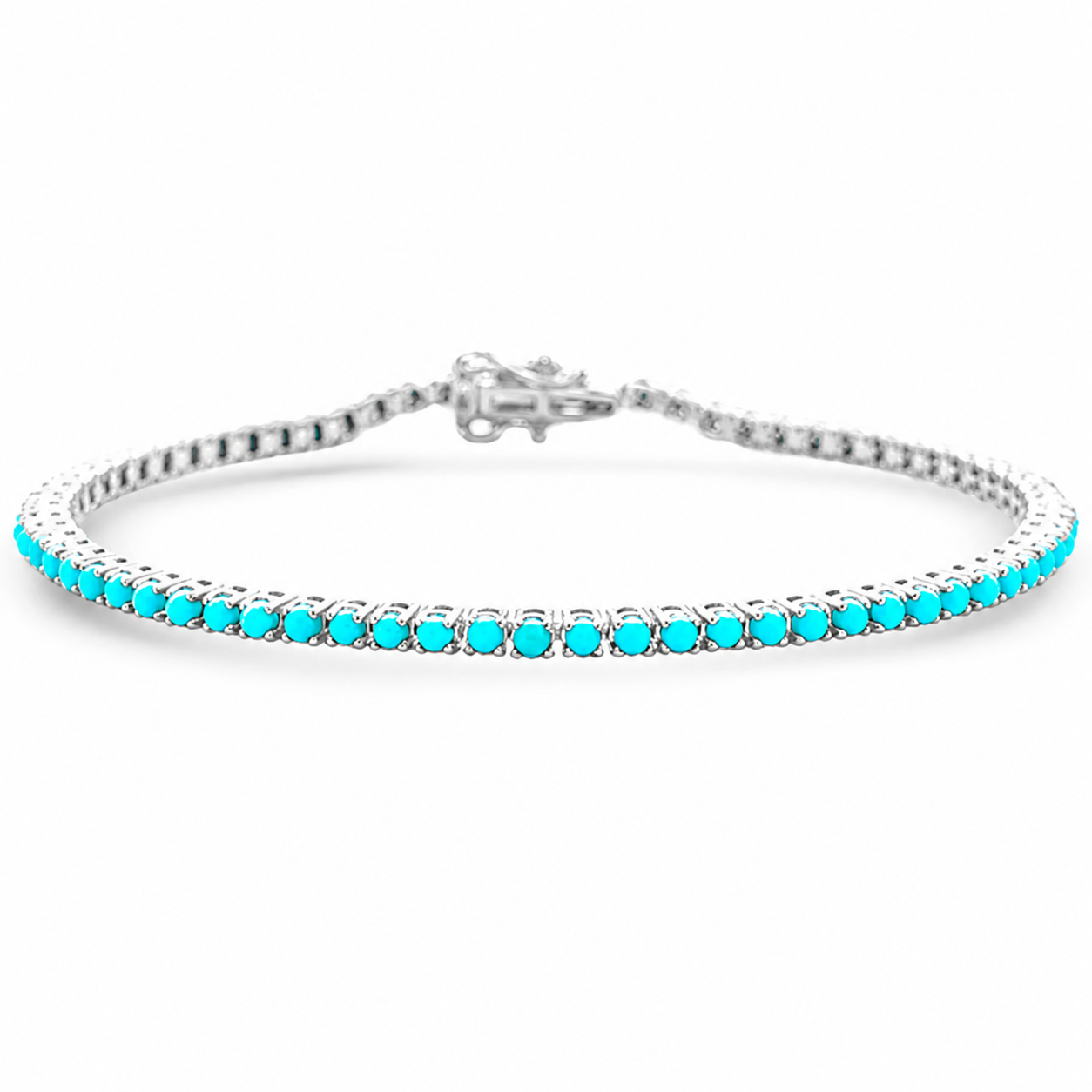 <span style="color:purple">SPECIAL!</span> 2.87ct G SI 14K White Gold Diamond Turquoise Bracelet 7" Long