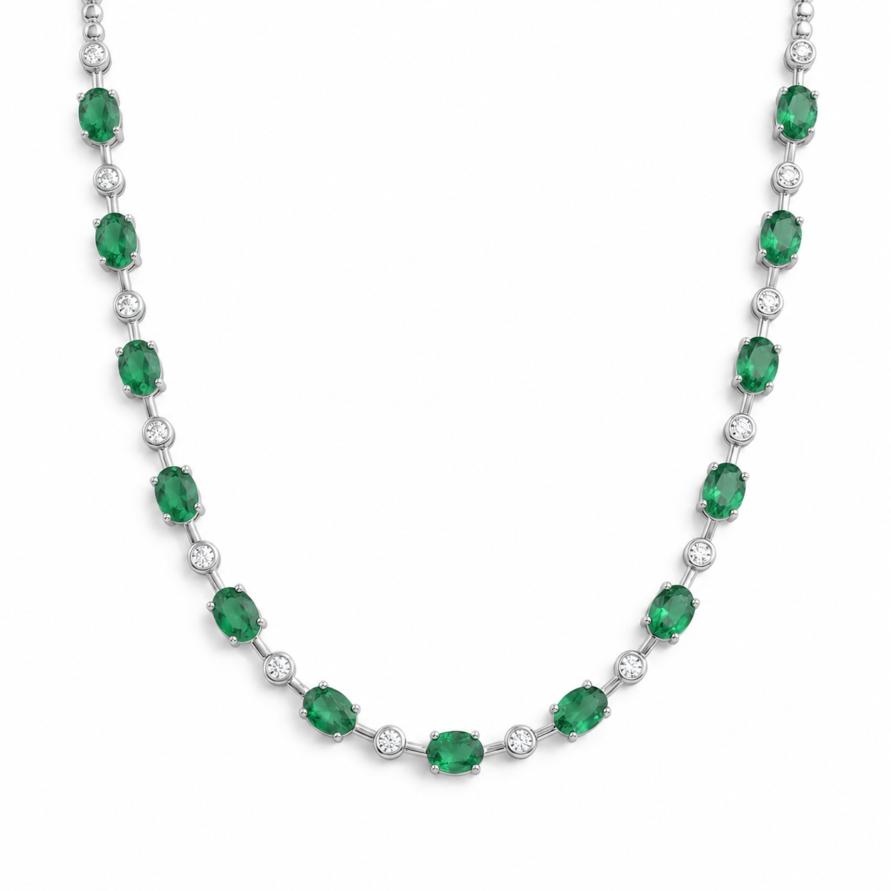 <span style="color:purple">SPECIAL!</span> 9.50ct G SI 14K White Gold Diamond & Emerald Gemstone Necklace 16" Long