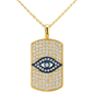 <span style="color:purple">SPECIAL!</span> .98ct G SI 14kt Yellow Gold Diamond Dog Tag Evil Eye Pendant Necklace 18" Long