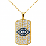 .99ct G SI 14kt Yellow Gold Diamond Dog Tag Evil Eye Pendant Necklace 18" Long