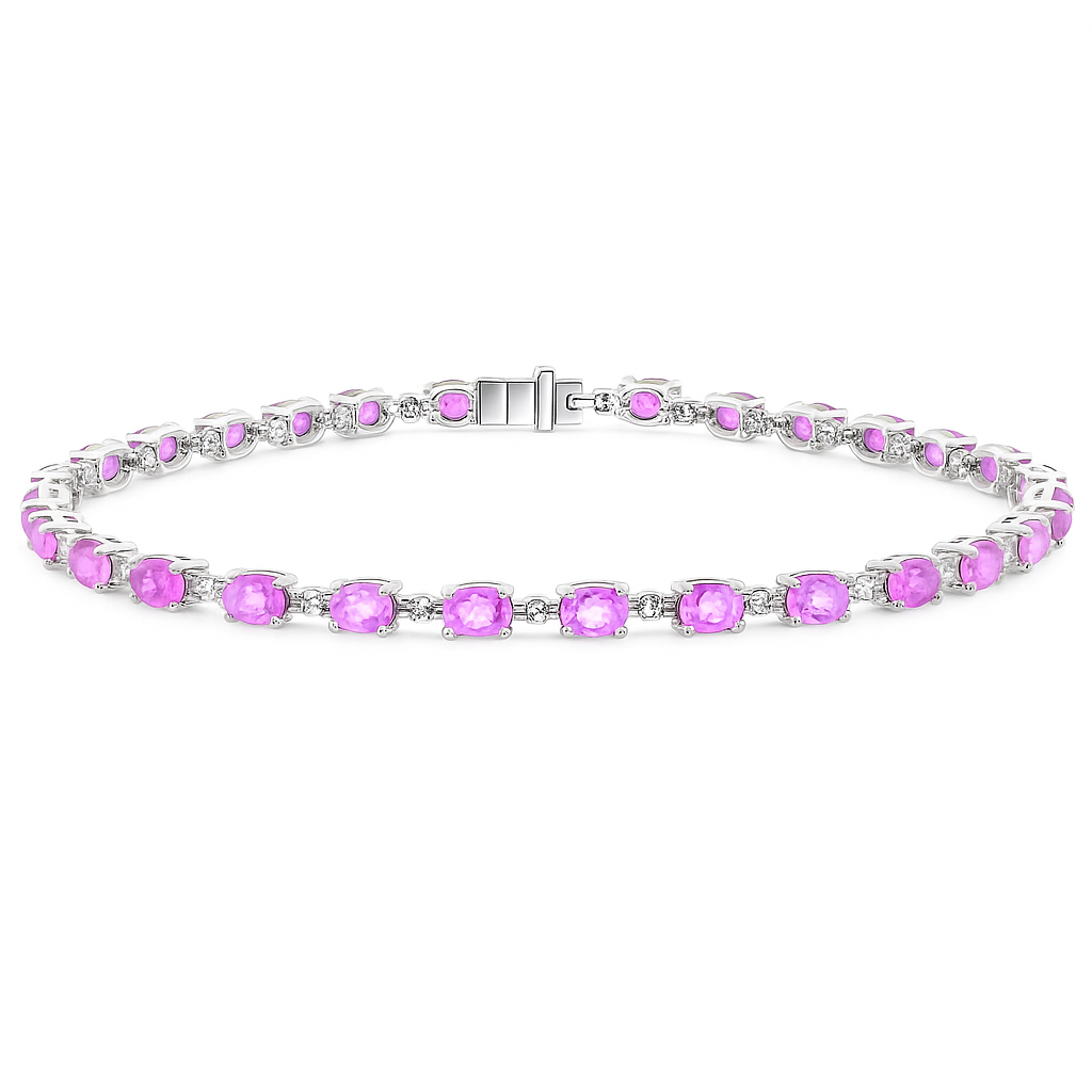 6.06ct G SI 14KT White Gold Diamond & Pink Sapphire Gemstone Tennis Bracelet 8"