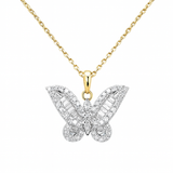 .43ct G SI 14K Yellow Gold Round & Baguette Diamond Butterfly Pendant Necklace 18" Long Chain