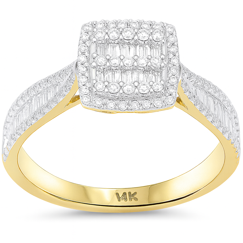 .58ct G SI 14kt Yellow Gold Square Shape Diamond Modern Ring Size 6.5