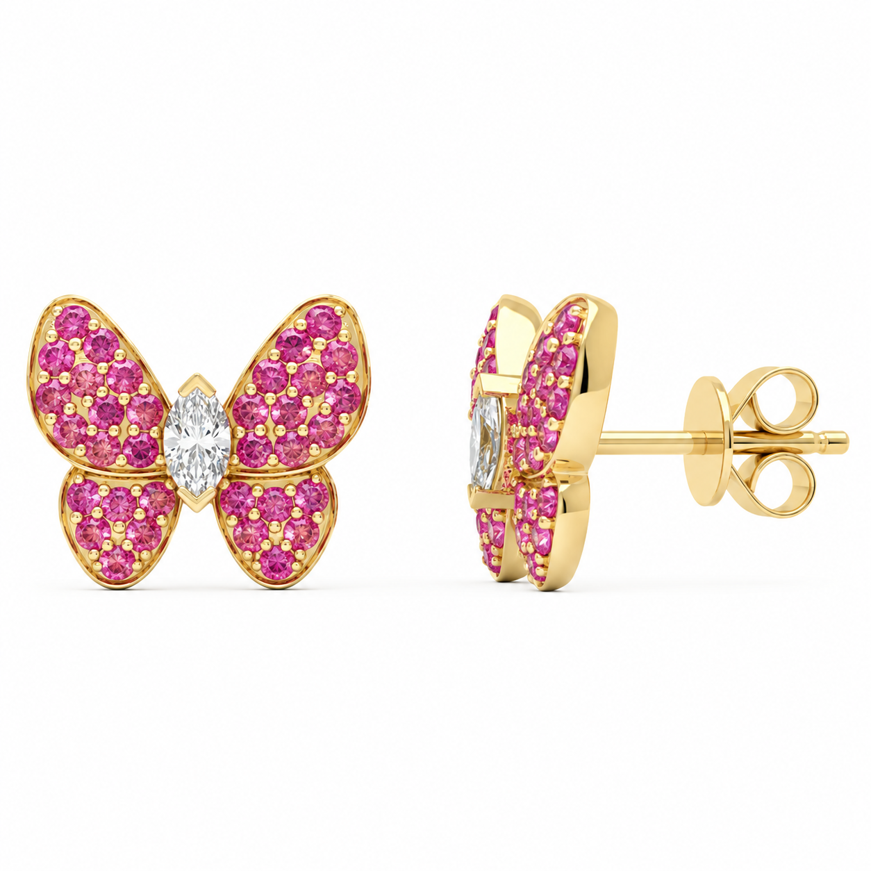 <span style="color:purple">¡ESPECIAL!</span> Pendientes de mariposa de oro amarillo de 14 kt con diamantes y esmeraldas de 1,40 ct G SI