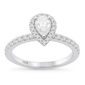 <span style="color:purple">SPECIAL!</span> .78ct G SI 14K White Gold Pear Shape Diamond Halo Engagement Ring Size 6.5