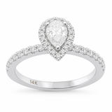 .78ct G SI 14K White Gold Pear Shape Diamond Halo Engagement Ring Size 6.5