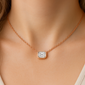 .16ct G SI 14K Rose Gold Emerald Cut Bezel Set Diamond Pendant Necklace 18" Long