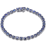 12.48ct G SI 14k White Gold Blue Sapphire Gemstone Tennis Bracelet  7" Long