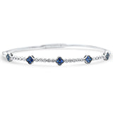 .95ct G SI 14K White Gold Diamond & Blue Sapphire Gemstone Flower Bangle Bracelet