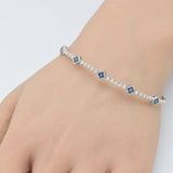 .95ct G SI 14K White Gold Diamond & Blue Sapphire Gemstone Flower Bangle Bracelet