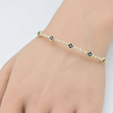 .95ct G SI 14K Yellow Gold Diamond & Blue Sapphire Gemstone Flower Bangle Bracelet