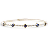 .95ct G SI 14K Yellow Gold Diamond & Blue Sapphire Gemstone Flower Bangle Bracelet