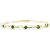 .88ct G SI 14K Yellow Gold Diamond & Emerald Gemstone Clover Design Bangle Bracelet