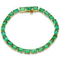 <span style="color:purple">SPECIAL!</span>14.01ct 14K Yellow Gold Natural Emerald Gemstone Tennis Bracelet 7" Long