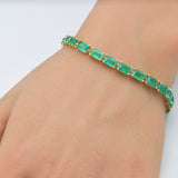 14.01ct 14K Yellow Gold Natural Emerald Gemstone Tennis Bracelet 7" Long