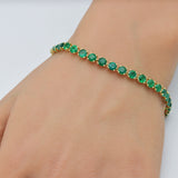 7.94ct G SI 14k Yellow Gold Round Emerald Gemstone Tennis Bracelet 7" Long