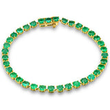 7.94ct G SI 14k Yellow Gold Round Emerald Gemstone Tennis Bracelet 7" Long