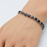 16.95ct G SI 14K White Gold Blue Sapphire Gemstone Bracelet 7" Long
