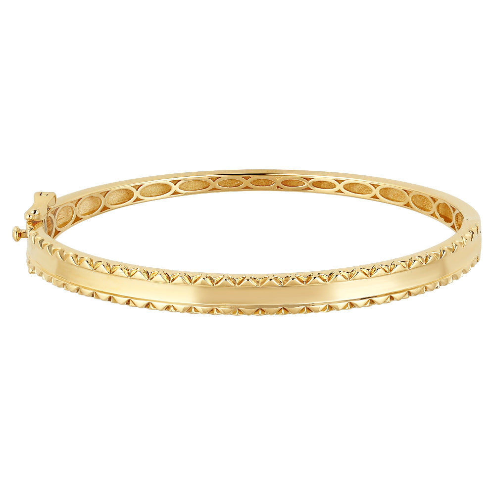 14K Yellow Gold Diamond Cut Design Plain Bangle Bracelet