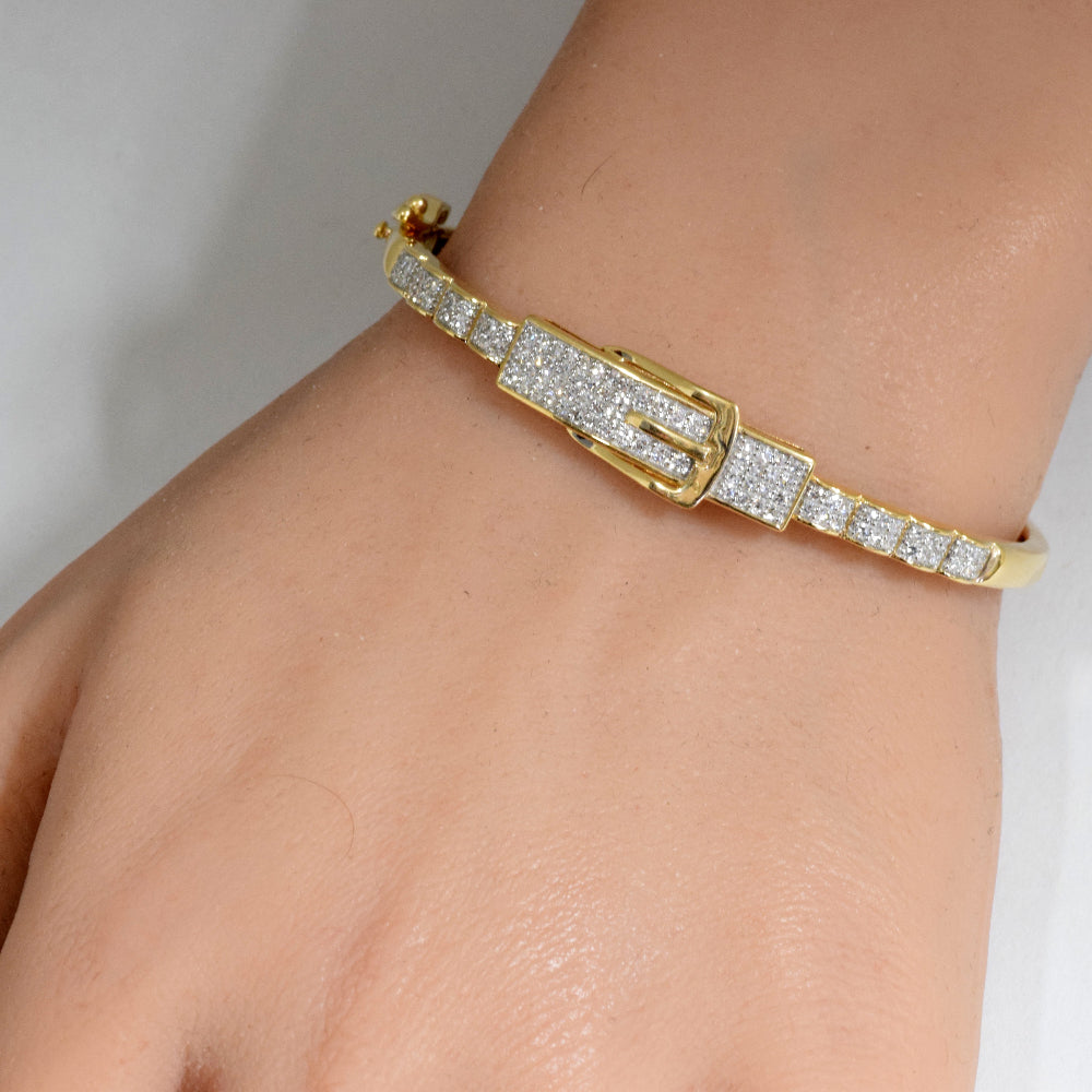 .90ct G SI 14K Yellow Gold Diamond Belt Buckle Design Bangle Bracelet