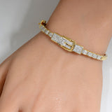 .90ct G SI 14K Yellow Gold Diamond Belt Buckle Design Bangle Bracelet