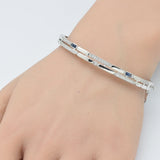 .61ct G SI 14K White Gold Diamond & Blue Sapphire Gemstone Bangle Bracelet