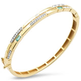 .55ct G SI 14K Yellow Gold Diamond & Emerald Gemstone Bangle Bracelet