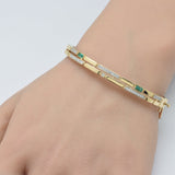 .55ct G SI 14K Yellow Gold Diamond & Emerald Gemstone Bangle Bracelet