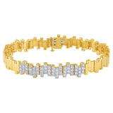 1.00ct G SI 14K Yellow Gold Diamond Modern  Zig Zag Bar Bracelet 7" Long