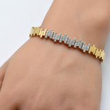 1.00ct G SI 14K Yellow Gold Diamond Modern  Zig Zag Bar Bracelet 7" Long