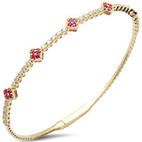 .99ct G SI 14K Yellow Gold Diamond & Ruby Clover Design Gemstone Bangle Bracelet