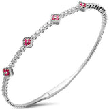 .92ct G SI 14K White Gold Diamond & Ruby Gemstone Clover Design Bangle Bracelet