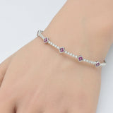 .92ct G SI 14K White Gold Diamond & Ruby Gemstone Clover Design Bangle Bracelet