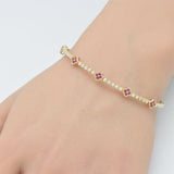 .99ct G SI 14K Yellow Gold Diamond & Ruby Clover Design Gemstone Bangle Bracelet