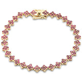 4.19ct G SI 14K Yellow Gold Ruby Gemstone Clover Design Bracelet 7" Long
